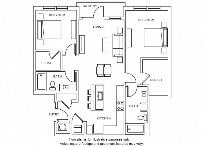 Floor plan for 2 beds, 2 baths, 1155 sqft
